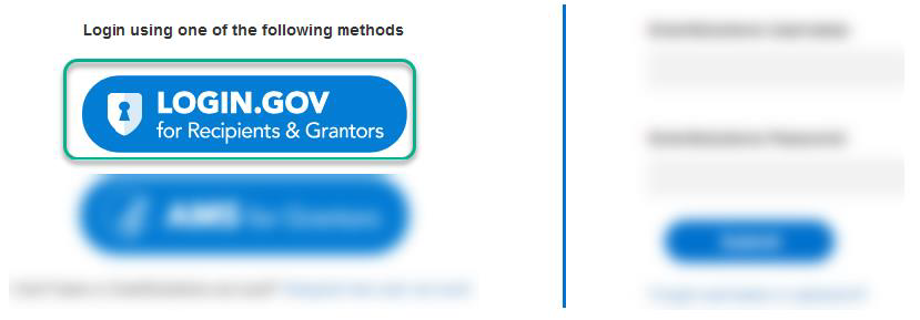 Highlighted Login.gov button. (Rectangle)