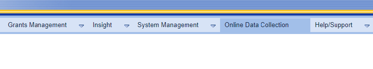 The GrantSolutions GMM menu bar. The Online Data Collection menu option.