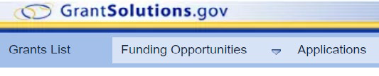 The GrantSolutions GMM menu bar. The Grants List menu option.