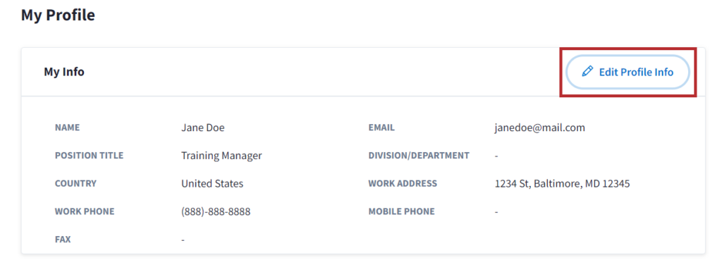 My Profile screen with Edit Profile Info button
