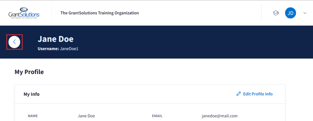 My Profile screen with back arrow