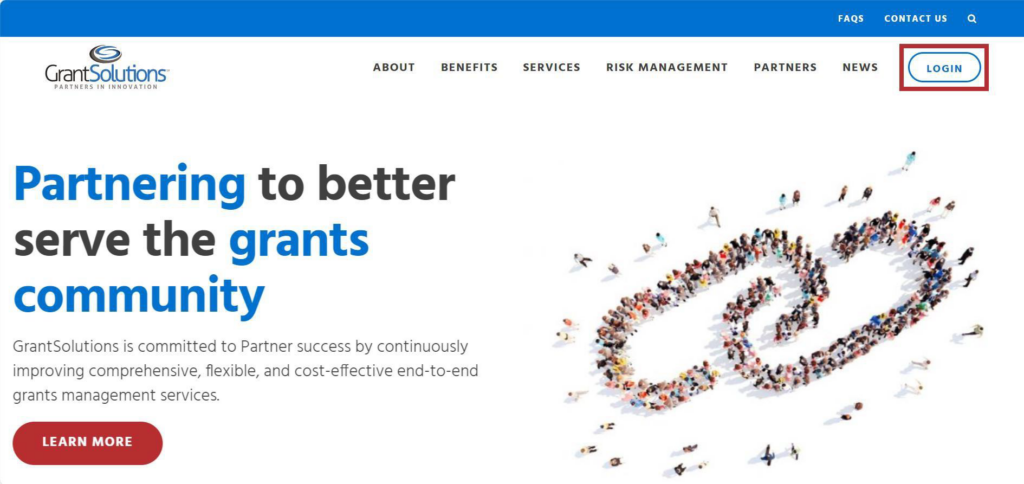 GrantSolutions Public Website with Login button